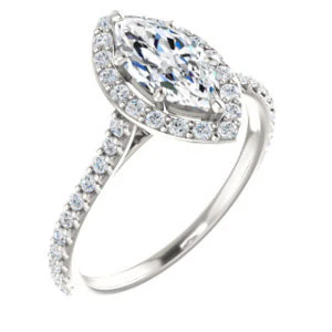 Cubic Zirconia Engagement Ring- The Bailey (Customizable Cathedral-set Marquise Cut Design with Halo, Thin Pavé Band and Floating Peekaboo) - Image 2