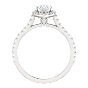 Cubic Zirconia Engagement Ring- The Bailey (Customizable Cathedral-set Marquise Cut Design with Halo, Thin Pavé Band and Floating Peekaboo) - Image 3
