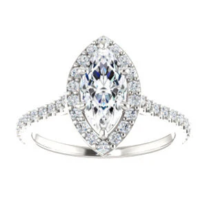 Cubic Zirconia Engagement Ring- The Bailey (Customizable Cathedral-set Marquise Cut Design with Halo, Thin Pavé Band and Floating Peekaboo) - Image 4