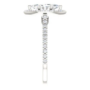 Cubic Zirconia Engagement Ring- The Bailey (Customizable Cathedral-set Marquise Cut Design with Halo, Thin Pavé Band and Floating Peekaboo) - Image 5