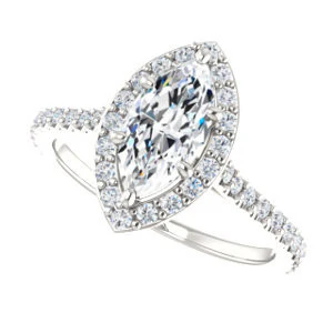 Cubic Zirconia Engagement Ring- The Bailey (Customizable Cathedral-set Marquise Cut Design with Halo, Thin Pavé Band and Floating Peekaboo) - Image 6