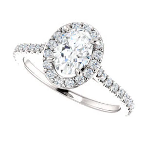 Cubic Zirconia Engagement Ring- The Bailey (Customizable Cathedral-set Oval Cut Design with Halo, Thin Pavé Band and Floating Peekaboo) - Image 11