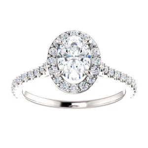 Cubic Zirconia Engagement Ring- The Bailey (Customizable Cathedral-set Oval Cut Design with Halo, Thin Pavé Band and Floating Peekaboo) - Image 4