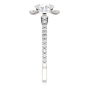 Cubic Zirconia Engagement Ring- The Bailey (Customizable Cathedral-set Oval Cut Design with Halo, Thin Pavé Band and Floating Peekaboo) - Image 5