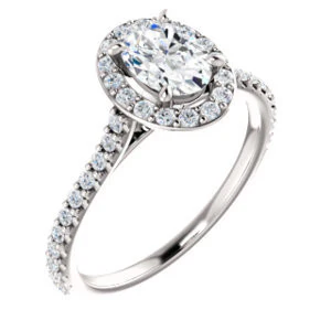 Cubic Zirconia Engagement Ring- The Bailey (Customizable Cathedral-set Oval Cut Design with Halo, Thin Pavé Band and Floating Peekaboo) - Image 7