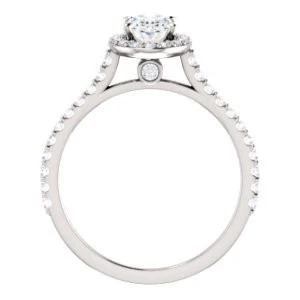 Cubic Zirconia Engagement Ring- The Bailey (Customizable Cathedral-set Oval Cut Design with Halo, Thin Pavé Band and Floating Peekaboo) - Image 8