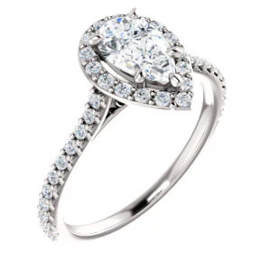 Cubic Zirconia Engagement Ring- The Bailey (Customizable Cathedral-set Pear Cut Design with Halo, Thin Pavé Band and Floating Peekaboo) - Image 2