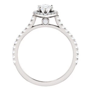 Cubic Zirconia Engagement Ring- The Bailey (Customizable Cathedral-set Pear Cut Design with Halo, Thin Pavé Band and Floating Peekaboo) - Image 3