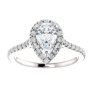 Cubic Zirconia Engagement Ring- The Bailey (Customizable Cathedral-set Pear Cut Design with Halo, Thin Pavé Band and Floating Peekaboo) - Image 4