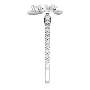 Cubic Zirconia Engagement Ring- The Bailey (Customizable Cathedral-set Pear Cut Design with Halo, Thin Pavé Band and Floating Peekaboo) - Image 5