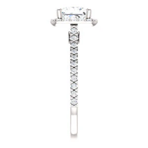 Cubic Zirconia Engagement Ring- The Bailey (Customizable Cathedral-set Princess Cut Design with Halo, Thin Pavé Band and Floating Peekaboo) - Image 10