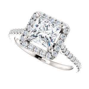 Cubic Zirconia Engagement Ring- The Bailey (Customizable Cathedral-set Princess Cut Design with Halo, Thin Pavé Band and Floating Peekaboo) - Image 11