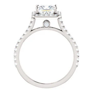 Cubic Zirconia Engagement Ring- The Bailey (Customizable Cathedral-set Princess Cut Design with Halo, Thin Pavé Band and Floating Peekaboo) - Image 8