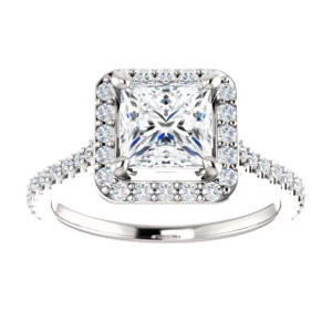 Cubic Zirconia Engagement Ring- The Bailey (Customizable Cathedral-set Princess Cut Design with Halo, Thin Pavé Band and Floating Peekaboo) - Image 9