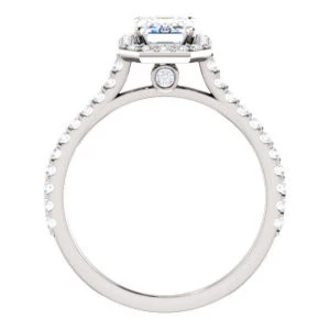 Cubic Zirconia Engagement Ring- The Bailey (Customizable Cathedral-set Radiant Cut Design with Halo, Thin Pavé Band and Floating Peekaboo) - Image 3