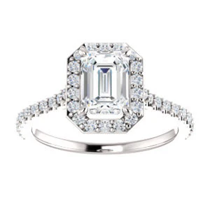 Cubic Zirconia Engagement Ring- The Bailey (Customizable Cathedral-set Radiant Cut Design with Halo, Thin Pavé Band and Floating Peekaboo) - Image 4