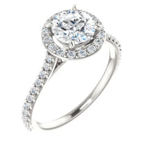 Cubic Zirconia Engagement Ring- The Bailey (Customizable Cathedral-set Round Cut Design with Halo, Thin Pavé Band and Floating Peekaboo) - Image 2