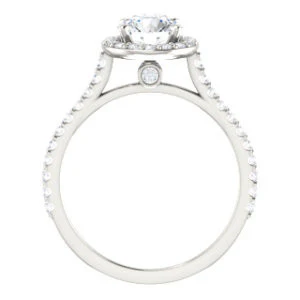 Cubic Zirconia Engagement Ring- The Bailey (Customizable Cathedral-set Round Cut Design with Halo, Thin Pavé Band and Floating Peekaboo) - Image 3
