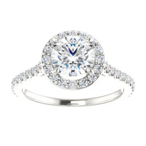 Cubic Zirconia Engagement Ring- The Bailey (Customizable Cathedral-set Round Cut Design with Halo, Thin Pavé Band and Floating Peekaboo) - Image 4