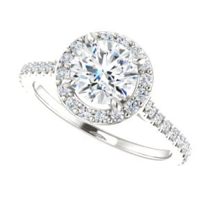 Cubic Zirconia Engagement Ring- The Bailey (Customizable Cathedral-set Round Cut Design with Halo, Thin Pavé Band and Floating Peekaboo) - Image 6