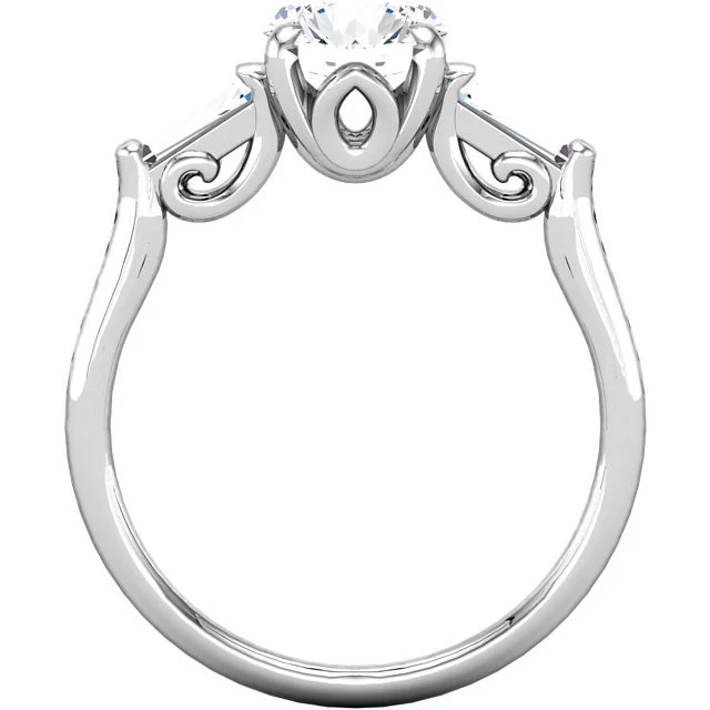 Cubic Zirconia Engagement Ring- The Barbara (0.5-2.0 Carat Round 3-stone with Dual Tapered Baguettes) - Image 3