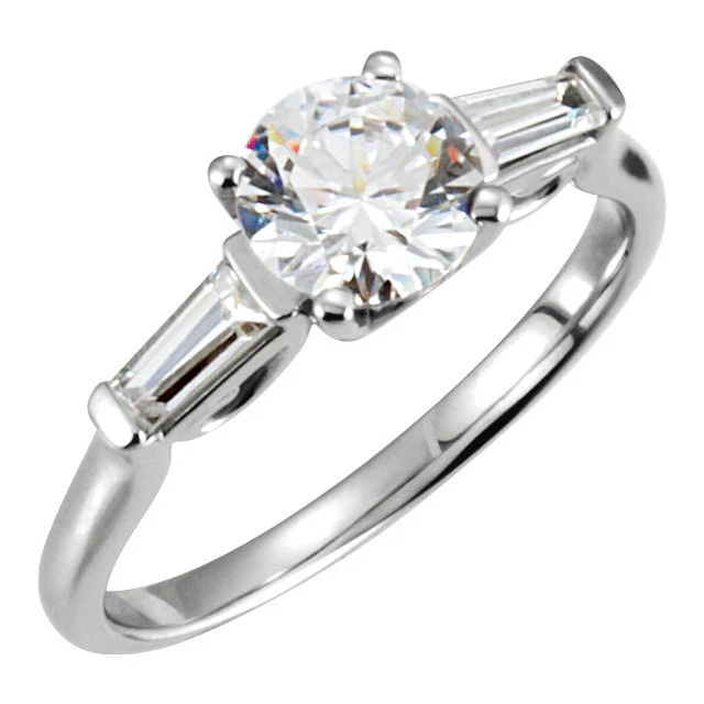 Cubic Zirconia Engagement Ring- The Barbara (0.5-2.0 Carat Round 3-stone with Dual Tapered Baguettes) - Image 4