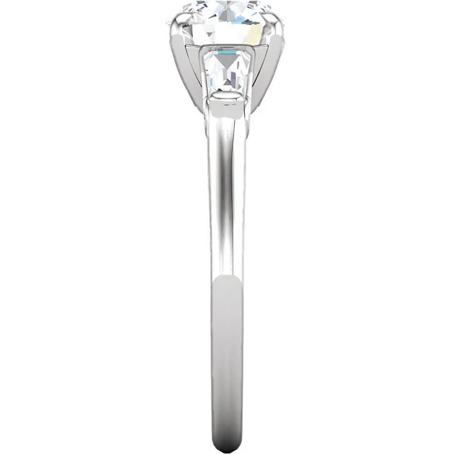 Cubic Zirconia Engagement Ring- The Barbara (0.5-2.0 Carat Round 3-stone with Dual Tapered Baguettes) - Image 5