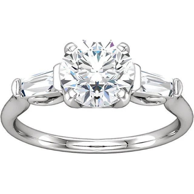 Cubic Zirconia Engagement Ring- The Barbara (0.5-2.0 Carat Round 3-stone with Dual Tapered Baguettes) - Image 6
