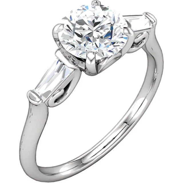 Cubic Zirconia Engagement Ring- The Barbara (0.5-2.0 Carat Round 3-stone with Dual Tapered Baguettes) - Image 7