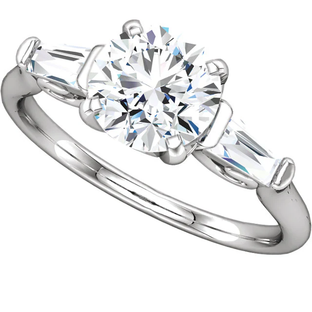 Cubic Zirconia Engagement Ring- The Barbara (0.5-2.0 Carat Round 3-stone with Dual Tapered Baguettes) - Image 8