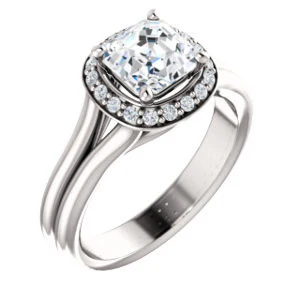 Cubic Zirconia Engagement Ring- The Bebi (Customizable Cathedral-Halo Asscher Cut Design with Wide Split Band) - Image 2