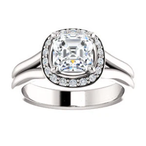 Cubic Zirconia Engagement Ring- The Bebi (Customizable Cathedral-Halo Asscher Cut Design with Wide Split Band) - Image 4