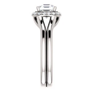 Cubic Zirconia Engagement Ring- The Bebi (Customizable Cathedral-Halo Asscher Cut Design with Wide Split Band) - Image 5