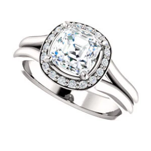 Cubic Zirconia Engagement Ring- The Bebi (Customizable Cathedral-Halo Asscher Cut Design with Wide Split Band) - Image 6