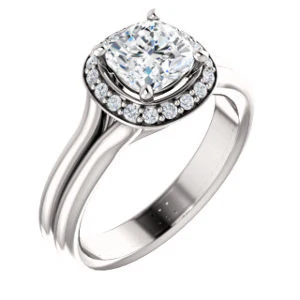 Cubic Zirconia Engagement Ring- The Bebi (Customizable Cathedral-Halo Cushion Cut Design with Wide Split Band) - Image 2