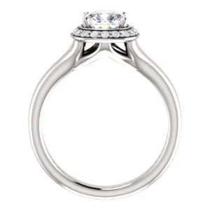 Cubic Zirconia Engagement Ring- The Bebi (Customizable Cathedral-Halo Cushion Cut Design with Wide Split Band) - Image 3
