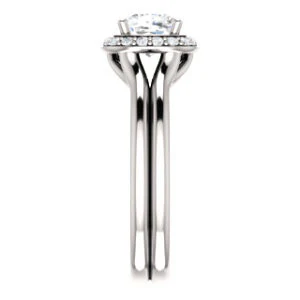 Cubic Zirconia Engagement Ring- The Bebi (Customizable Cathedral-Halo Cushion Cut Design with Wide Split Band) - Image 5