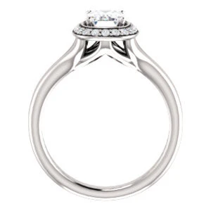 Cubic Zirconia Engagement Ring- The Bebi (Customizable Cathedral-Halo Emerald Cut Design with Wide Split Band) - Image 3