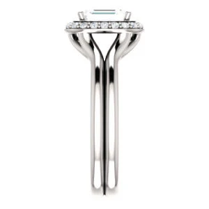Cubic Zirconia Engagement Ring- The Bebi (Customizable Cathedral-Halo Emerald Cut Design with Wide Split Band) - Image 5