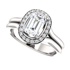 Cubic Zirconia Engagement Ring- The Bebi (Customizable Cathedral-Halo Emerald Cut Design with Wide Split Band) - Image 6