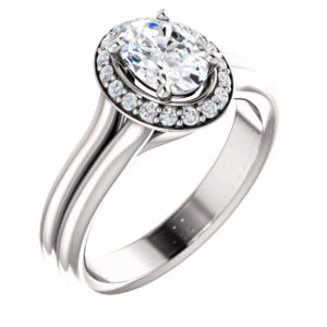 Cubic Zirconia Engagement Ring- The Bebi (Customizable Cathedral-Halo Oval Cut Design with Wide Split Band) - Image 2