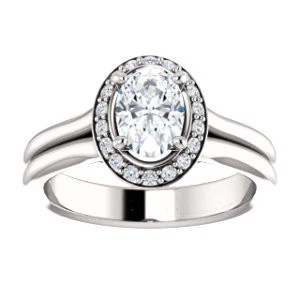 Cubic Zirconia Engagement Ring- The Bebi (Customizable Cathedral-Halo Oval Cut Design with Wide Split Band) - Image 4