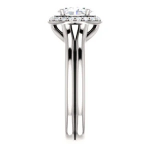 Cubic Zirconia Engagement Ring- The Bebi (Customizable Cathedral-Halo Oval Cut Design with Wide Split Band) - Image 5