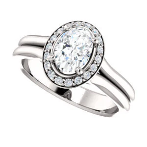Cubic Zirconia Engagement Ring- The Bebi (Customizable Cathedral-Halo Oval Cut Design with Wide Split Band) - Image 6