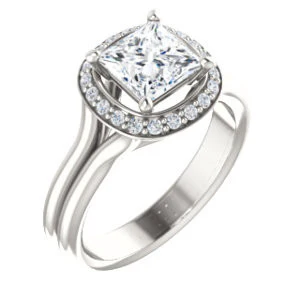 Cubic Zirconia Engagement Ring- The Bebi (Customizable Cathedral-Halo Princess Cut Design with Wide Split Band) - Image 2