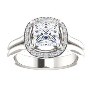 Cubic Zirconia Engagement Ring- The Bebi (Customizable Cathedral-Halo Princess Cut Design with Wide Split Band) - Image 4