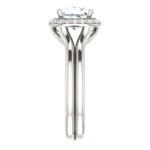 Cubic Zirconia Engagement Ring- The Bebi (Customizable Cathedral-Halo Princess Cut Design with Wide Split Band) - Image 5