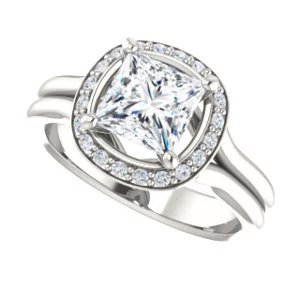 Cubic Zirconia Engagement Ring- The Bebi (Customizable Cathedral-Halo Princess Cut Design with Wide Split Band) - Image 6