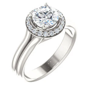 Cubic Zirconia Engagement Ring- The Bebi (Customizable Cathedral-Halo Round Cut Design with Wide Split Band) - Image 2