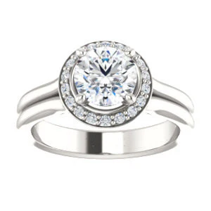 Cubic Zirconia Engagement Ring- The Bebi (Customizable Cathedral-Halo Round Cut Design with Wide Split Band) - Image 4